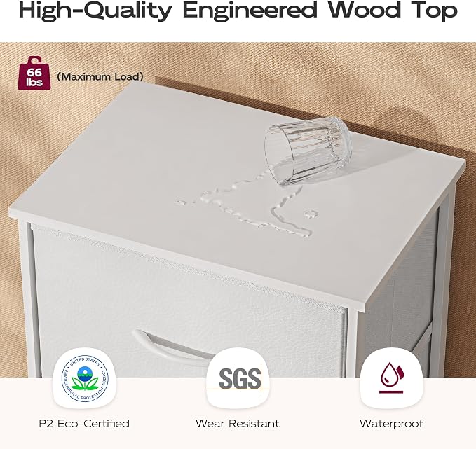 WLIVE Fabric Dresser, 5-Drawer Tall Dressers for Bedroom, Storage Dresser Organizer with Fabric Bins, Wood Top, Sturdy Steel Frame, Chest of Drawers for Closet, Hallway, White