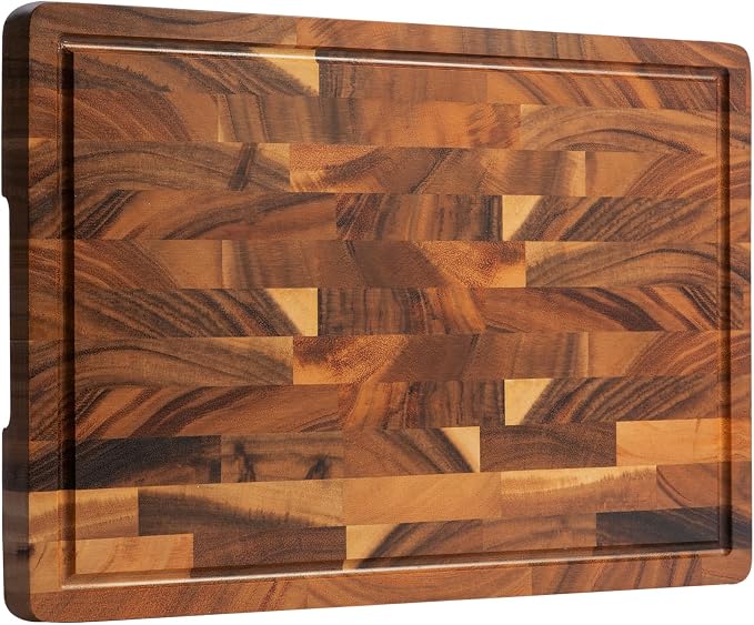 Walnut Cutting Board for Kitchen, Wooden Cutting Boards | End Grain Cutting Board with Juice Groove & Handles, 16.5", natural oil finish, non-slip feet,rounded edges, gift box