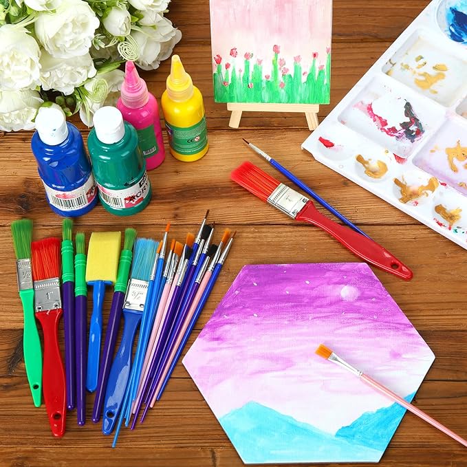 Lincia 30 Pcs All Purpose Paint Brush Set Bulk for Acrylic and Washable Paints, Easy to Clean and Hold, Round and Flat Kids Brushes, Great with Watercolors