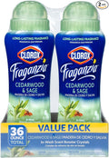 Clorox Fraganzia Laundry Scent Booster Crystals, In-Wash Fragrance Beads for Fresh-Smelling Clothes & Linens, Safe for All Fabrics & Colors, Cedarwood & Sage, 18 Oz, 2 Pack