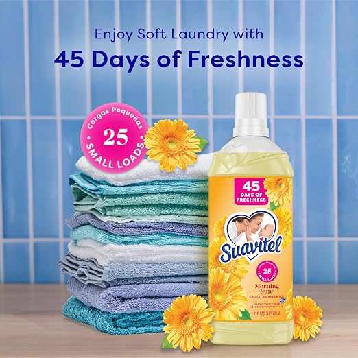 Suavitel Fabric Conditioner, Fabric Softener, 45 Days of Freshness, HE Compatible, 25 Small Loads, Morning Sun Scent, 25 fl oz