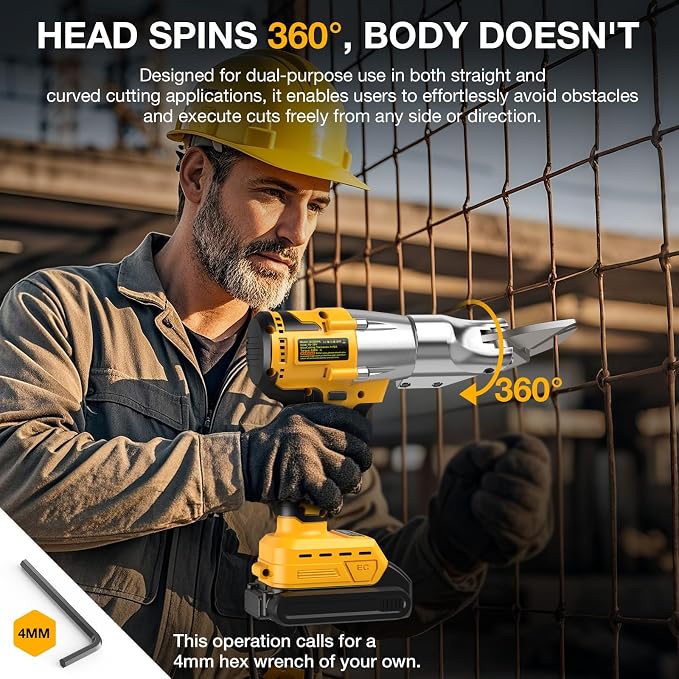 Cordless Metal Shears for Dewalt 20V Max - 14GA Steel Metal Cutter, 360° Pivoting Head, 400Nm Torque Cutting Stainless Sheet, Iron, Carpet, Leather, Cardboard(NO Battery)