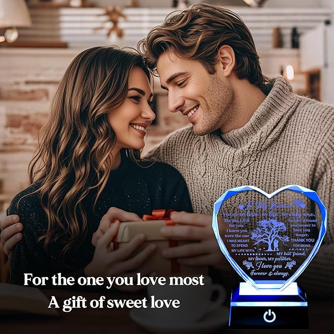 ZHSHWAT Romantic Crystal Heart Night Light for Wife Love Tree Engraved Keepsake from Husband | Anniversary, Birthday, Valentine's Day Gift for Her I Love You Forever & Always