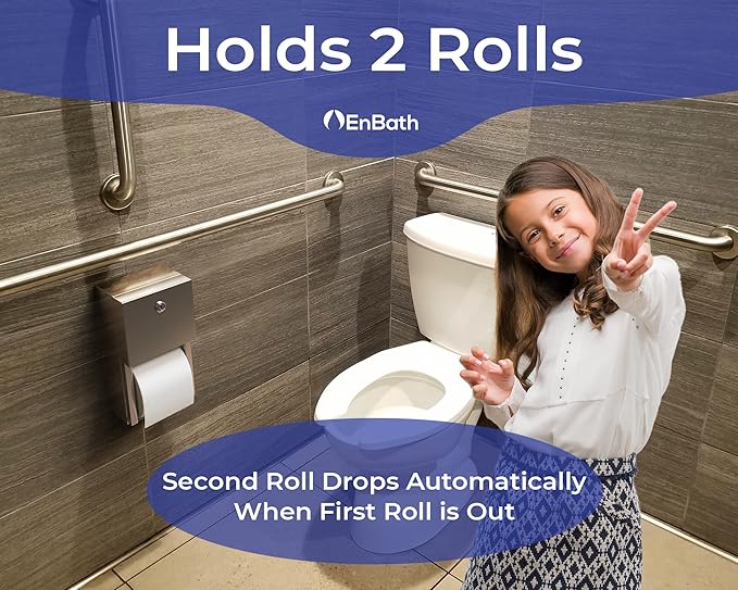 Commercial Toilet Paper Dispenser, 2 Roll Stainless Steel Toilet Paper Holder. Wall Mount, Locking Tissue Dispensers for Bathroom/Restroom