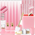 XLHOMO 25PCS Pink Bathroom Accessories Sets Complete, with Shower Curtain, Rugs, Trash Can and Toilet Brush, Toothbrush Holder and Cup, Soap Dispenser, Soap Dish, Qtip Holder, Bathroom Decor Sets