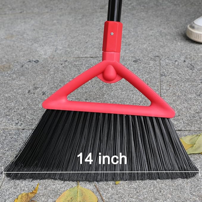 Heavy Duty Angle Broom 4 Pack - Red Broom for Outdoor & Indoor, Garage, Driveway, Sidewalk, Kitchen & More, Long Handle