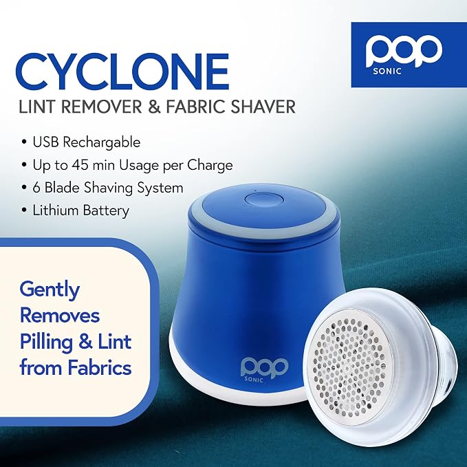 Fabric Shaver, Lint Remover Electric (Royal Blue) – Rechargeable, 6 Blade System, Fabric Lint Shaver w/LED Light | One-Touch Activation Pill Shaver for Clothes - Electric Lint Remover Fabric Shaver