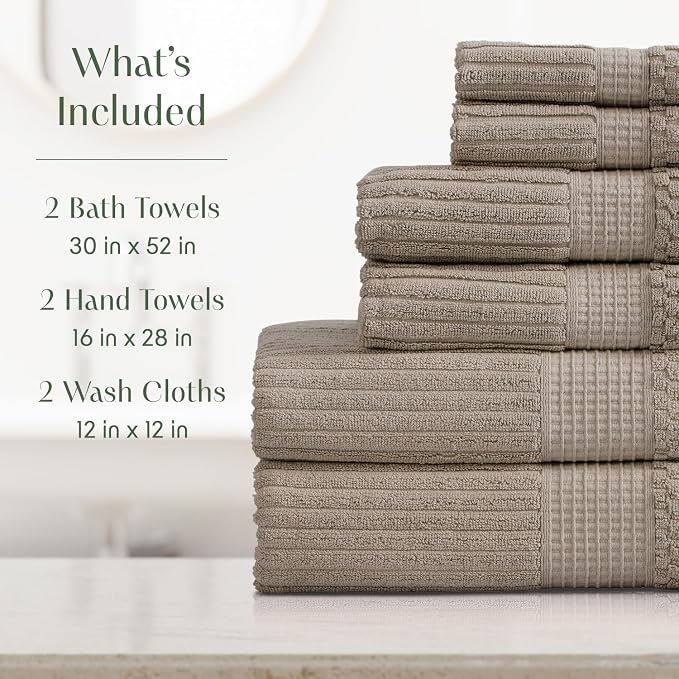 Springtree Home 100% Cotton Bath Towel Set | 6-Piece Set | Textured | Cobblestone