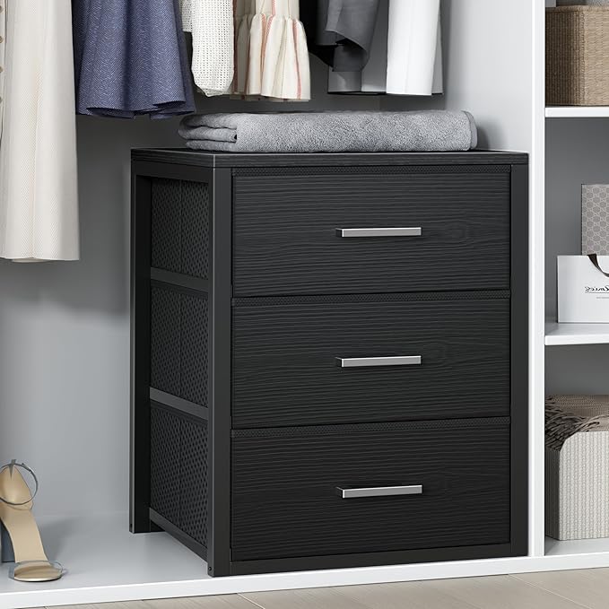 BOLUO Closet Drawers Black Fabric 3 Drawer Small Dresser for Closet Organizers and Storage Bedroom Dorm Modern