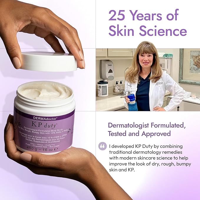 DERMAdoctor KP Bump Eraser Body Scrub with 10% AHAs + PHAs for Keratosis Pilaris, Dry, Rough, and Bumpy Skin, Dermatologist Formulated Exfoliating Body Scrub with Glycolic and Lactic acids - 16 Fl oz