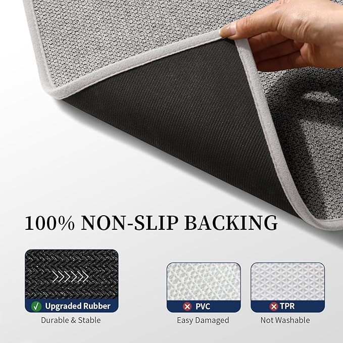 YIHOUSE Gray Bathroom Rugs Sets 3 Piece, Quick Dry Thin Bath Mat with Toilet Rug, Non Slip Absorbent Machine Washable, Bath Runner Rugs for Bathtub Sink Home Decor