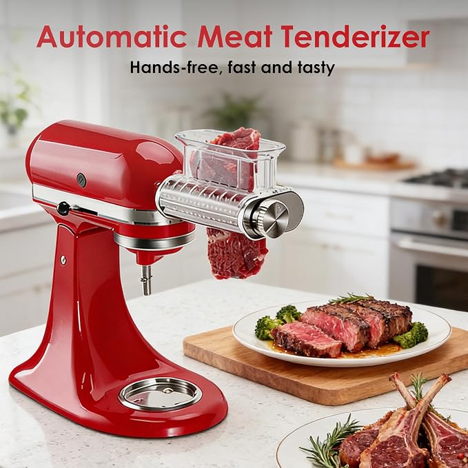 Stainless Steel Meat Tenderizer Attachment for KitchenAid Stand Mixer | 3 Adjustable Thickness, Stainless Steel Meat Tenderizer Tool , Dishwasher Safe, Suitable for Steaks, Pork Chops