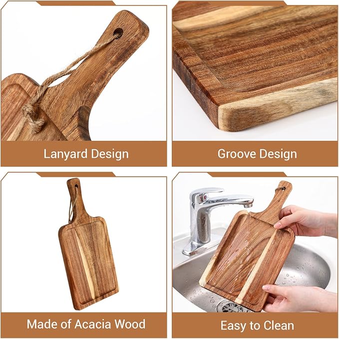 Geetery 16set Acacia Wood Charcuterie Board with Knife Wooden Serving Tray with Groove Acacia Wood Cutting Board with Card and Gift Box for Wedding Baby Shower Housewarming Gift (12 x 6 Inches)