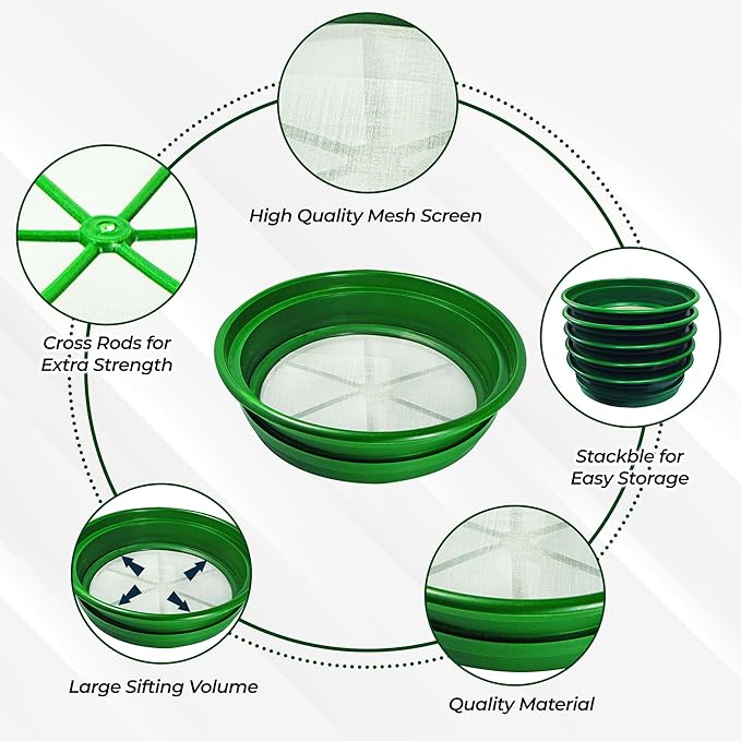 SE 13.25 Inch Wide Stackable Classifier Gold Prospecting Pan - 1/50 Inch Stainless Steel Mesh Sifting Pan, Green
