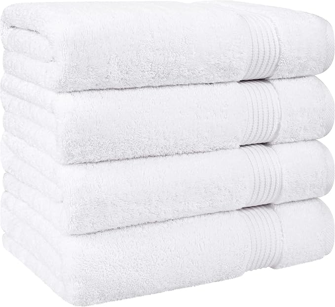 Cotton Paradise Turkish Towel Set, Soft Absorbent Quick Dry, 4 Piece Bath Towel Set, Snow White