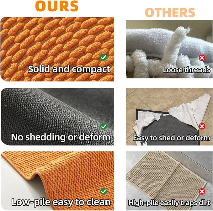 TYUU Bathroom Rugs Non Slip Washable, Super Absorbent Thin Bath Mat Quick Dry Low Pile Bathroom Rug, Orange 20"x48"