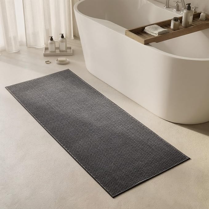 Triohero Bathroom Runner Rug, Long Bath Mat Washable Thin Quick Dry Low Pile Bathroom Runner Rugs 24 x 60 Non Slip, Dark Grey 24"x60"