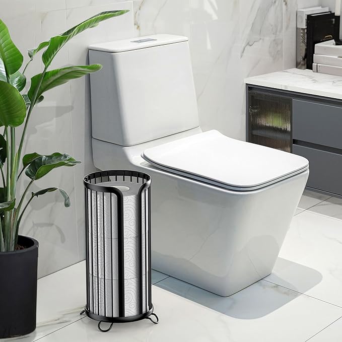 Toilet Paper Holder Stand, Freestanding Toilet Paper Storage,2 Pack,Black | Waterproof Raised Feet,Rustproof,Fit 3 Mega Rolls,No Drilling No Assemble,Minimalistic Storage,Space-saving Renter Friendly