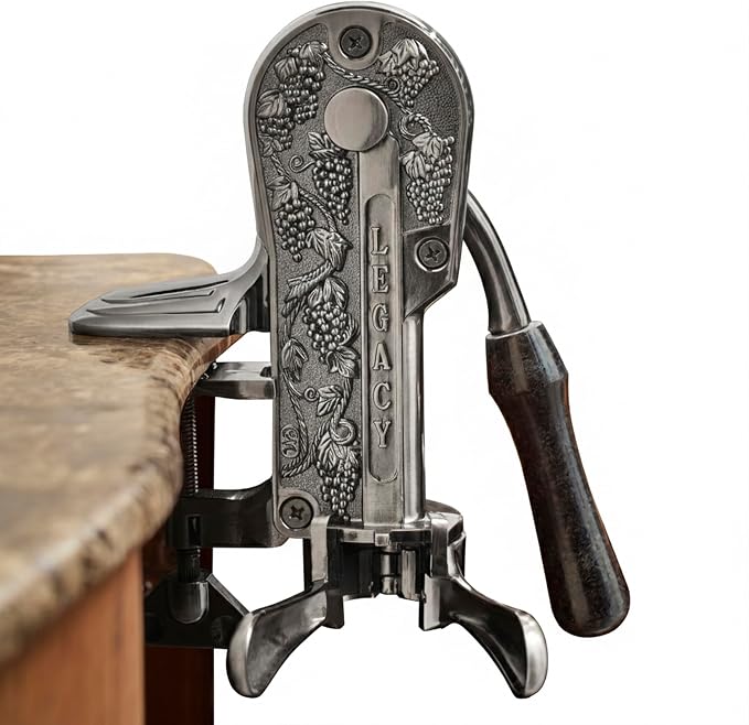 Wine Enthusiast Legacy Corkscrew – Durable Wine Opener with Black Marble Handle & Solid Metal Construction - Long Lasting Cork Removal with Tabletop Mount (Pewter)