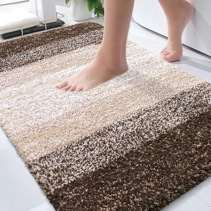 OLANLY Bathroom Rugs Mat 30x20, Extra Soft Absorbent Microfiber Bath Rugs, Rubber Backing, Quick Dry, Machine Washable Bath Mats for Bathroom Floor, Tub and Shower, Home Decor Accessories, Light Brown