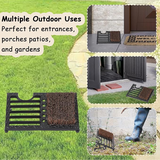 Cast Iron Boot Brush Scraper Outdoor, Black Heavy Duty Boot Scrubber Brush with Angled Design, Outdoor Shoe Scrapers with Brushes, All Weather Boot Scraper for Home Porch Entryway Garden Farmhouse