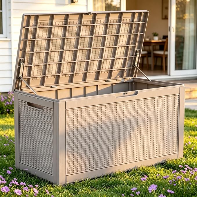 140 Gal Outdoor Storage Box Waterproof Lockable,Deck Box,Gas Lift,Grey | Waterproof Resin Deck Box, Lockable Gas Lift Large Outdoor Storage for Patio Cushions, Garden Tools, Pool Supplies