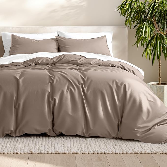 Bare Home Bedding Duvet Cover Queen Size - Premium 1800 Super Soft Collection - Lightweight, Cooling Duvet Cover - Soft Breathable Bedding (Queen, Taupe)