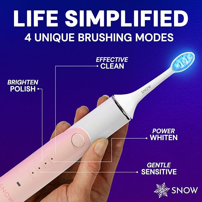 SNOW LED Electric Toothbrush Gen 2 – Rechargeable Electronic Brush for Adults – Sonic Technology w/LED Light Whitening & Cleaning Powered for Oral Routine Coastal Sunset Pink Gen2