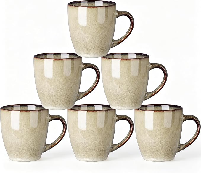 GBhome Ceramic Coffee Mugs Set of 6, 12oz Stoneware Coffee Mugs Set For Dad Mom Women MEN, Light Weight Coffee Cups for Latte/Tea/Beer/Hot Cocoa, Dishwasher & Microwave Safe