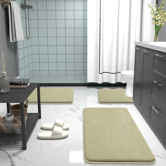 OLANLY Memory Foam Small Bathroom Rugs 24x16, Absorbent Bath Mat, Vanilla | Soft Quick Dry Bath Mat Rugs, Non-Slip, Machine Washable Mat for Bathroom Floor, Tub and Shower, Home Decor Accessories