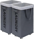 CHICVITA Hamper with Wheels 2-Pack, 75L Large Laundry Baskets with Removable Wash Bags, Foldable Laundry Baskets with Slim Design for Corner Dorms, Rolling Laundry Hamper on Wheels, Grey