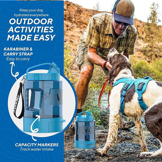 Dog Water Bowl Dispenser 77oz, Large Pet Dog Water Bottle Portable with Pull-Out Travel Water Bowl for Dogs, Portable Water Bowl for Dogs on The Go, Camping Essentials Hiking Traveling Accessories