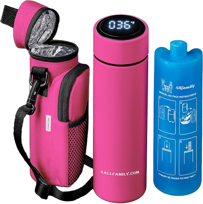 4ALLFAMILY Nomad Medium Pro Insulin Cooler Travel Case - Pink | TSA-Approved Insulin Cooler with Biogel Ice Pack, Temperature Display, and Insulated Bag for Portable Medication Storage