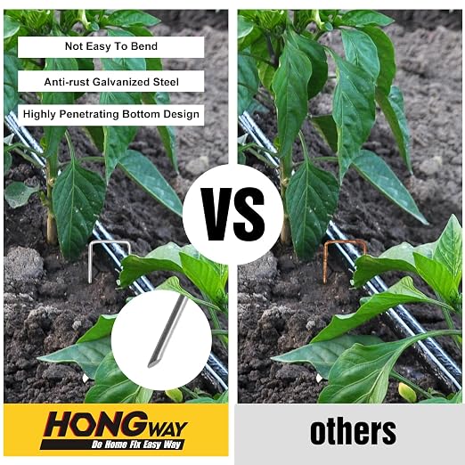 HongWay 120 Pack Landscape Staples 8 Inch, Galvanized Garden Stakes | 11 Gauge U-shaped Metal Tent Stakes Heavy Duty Ground Yard Staples for Landscaping Fabric, Fence, Irrigation Hose