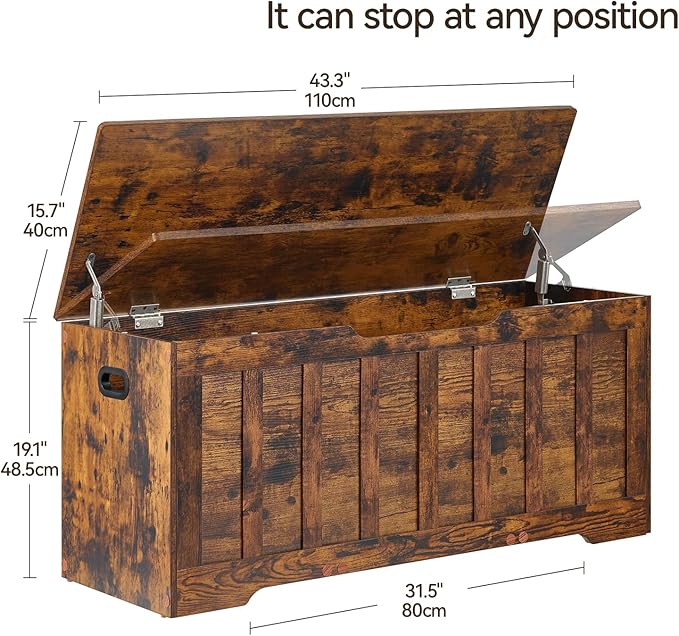 VANKILEY 43.3" Storage Chest Extra Large,Storage Trunk with 2 Safety Hinges,Wooden Storage Bench,Shoe Bench,43.3x15.7x19.1Inch,Easy Assembly,Storage Bench for Bedroom,Living Room,entryway(Rustic Brown