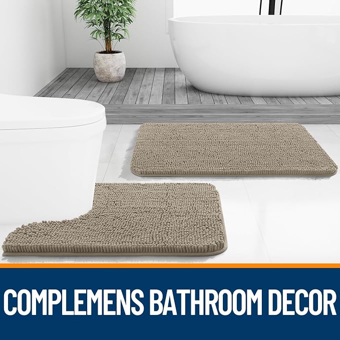 OLANLY Bathroom Runner Rugs 44x24, Soft Absorbent Chenille Bath Rugs, Rubber Backing Quick Dry, Machine Washable Long Bath Mats for Bathroom Floor, Tub and Shower, Home Decor Accessories, Warm Taupe