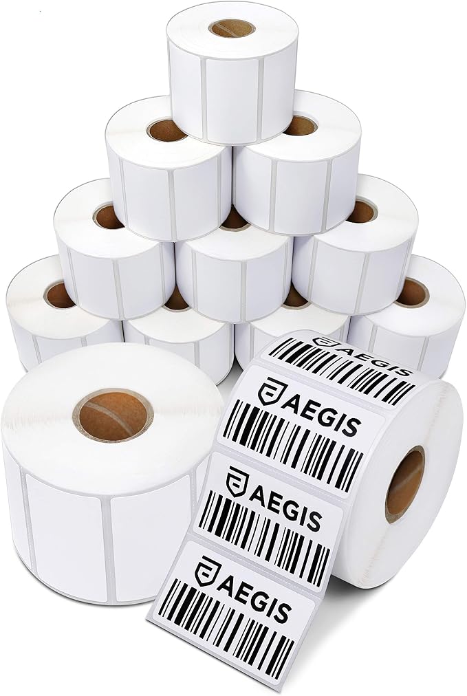 Aegis Adhesives - 2.25" X 1.25" Direct Thermal Labels (12000 Count, 12 Rolls) - UPC Barcode Stickers, Shipping Labels, FNSKU SKU Stickers - Compatible with Zebra and Rollo Printers