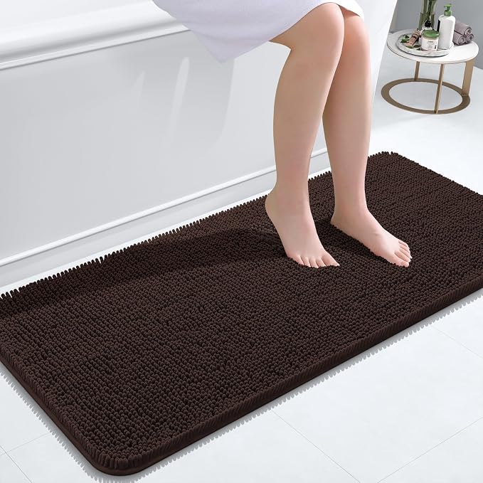 OLANLY Bathroom Runner Rugs 47x20, Extra Soft Absorbent Chenille Bath Rugs, Rubber Backing Quick Dry, Machine Washable Long Bath Mats for Bathroom Floor, Tub and Shower, Home Decor Accessories, Brown