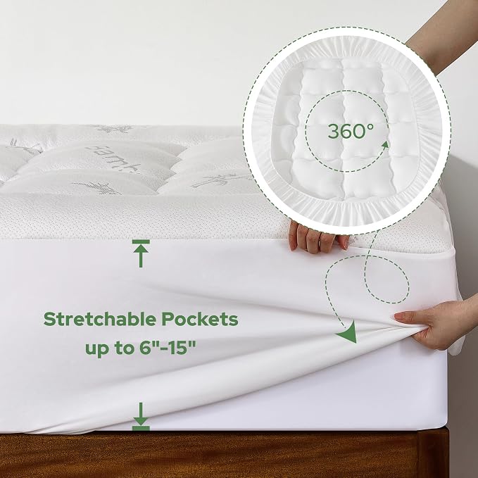 BEDLORE Twin XL Mattress Topper Viscose Derived from Bamboo, Thick Pillow Top Mattress Pad with Deep Pockets for 6-15 inches Mattress, Soft Mattress Topper College Dorm Size for Back Pain Relief