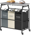 Hoctieon 3 Section Laundry Sorter with Iorning Board, Hamper with Wheels | Black+Gray+Beige,Lockable Wheels, Laundry Basket Organizer, Heavy Duty Clothes Separator, Removable Bags,Rolling Laundry Cart