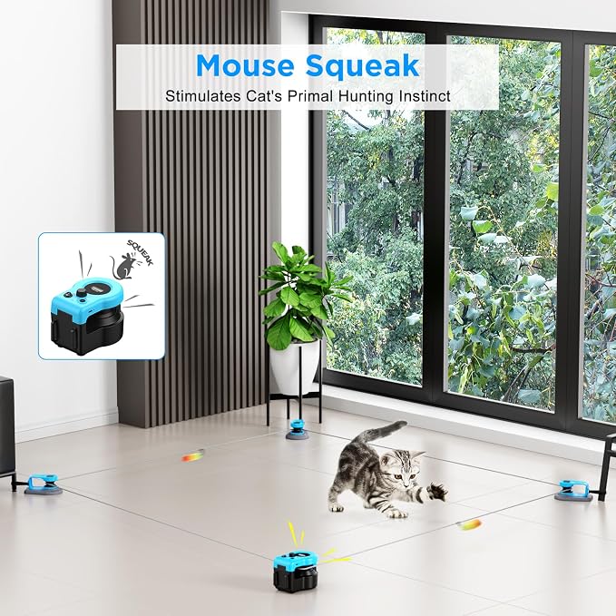 Interactive Cat Toy for Indoor Cats, Auto/Remote Control DIY Cat Mouse Hunting Treadmill Keep Bored Kitten Puppy Entertained to Chase, Feather Toy to Exercise-Sky Blue