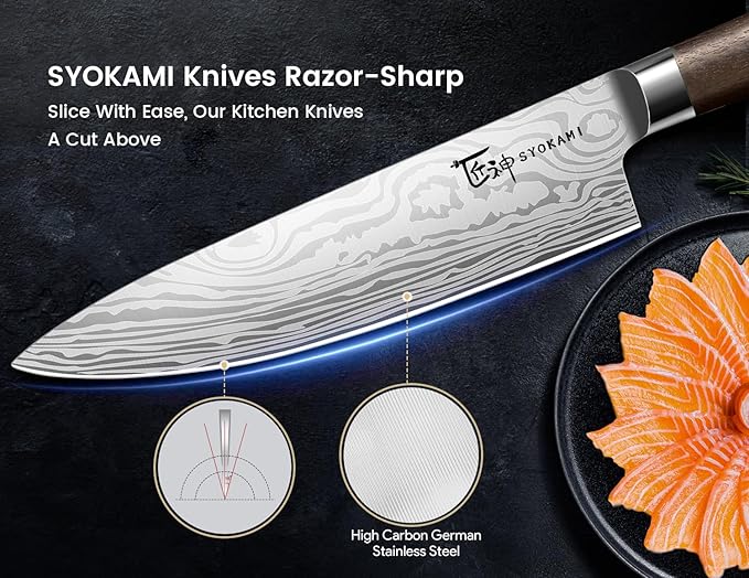 SYOKAMI 2026 Upgrade Knife Set 14 Piece Japanese Style Kitchen Knife Set With 360° Rotatable Magnetic Block, High Carbon Stainless Steel Knives Sets with Steak Knives and Sharpener, Ideal for Gift