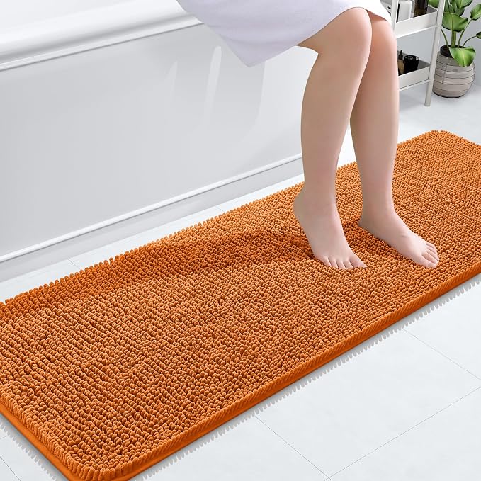 OLANLY Bathroom Runner Rugs 59x20, Extra Soft Absorbent Chenille Bath Rugs, Rubber Backing Quick Dry, Machine Washable Long Bath Mats for Bathroom Floor, Tub and Shower, Home Decor Accessories, Clay