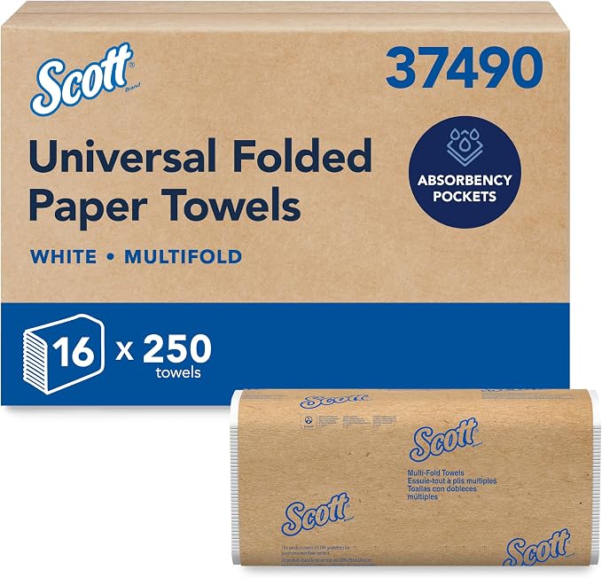 Scott Professional Multifold Paper Towels, Bulk, 16 x 250 Sheets (37490) | Universal, Standard Tier, Narrow Width, Absorbency Pockets, Compressed, Compatible with Universal Folded Towel Dispensers