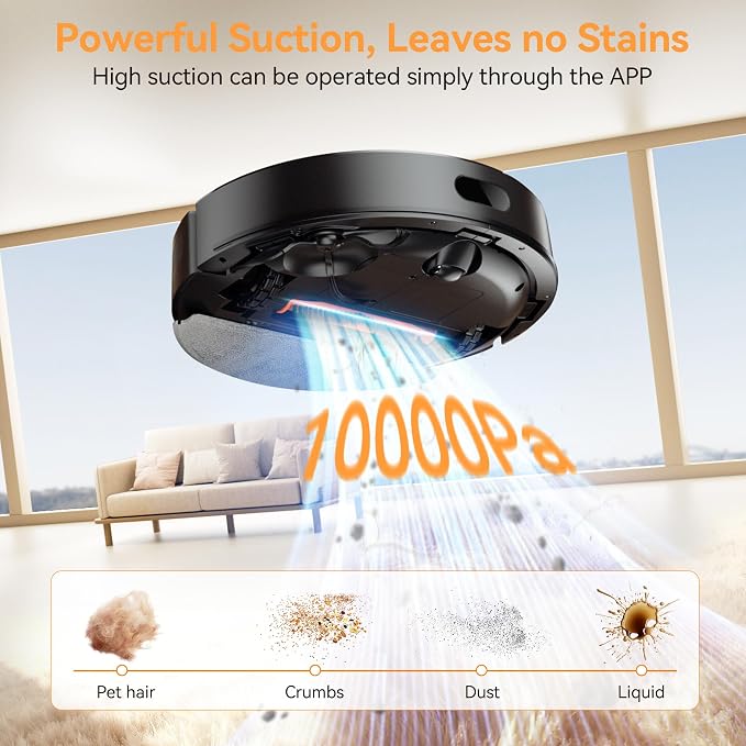 Robot Vacuum and Mop Combo, 90-Day Self-Emptying, 10,000 Pa Suction, with dToF & Laser Navigation & Smart Mapping, Anti-Tangle, 160-Min Runtime, Ideal for Hard Floors, Pet Hair & Carpets