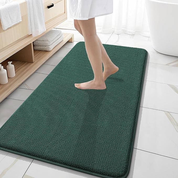 OLANLY Memory Foam Bathroom Runner Rugs 47x20, Long Mats, Blackish Green | Soft Quick Dry Bath Mats, Non-Slip, Absorbent Machine Washable Mat for Bathroom Floor, Tub and Shower, Home Decor Accessories