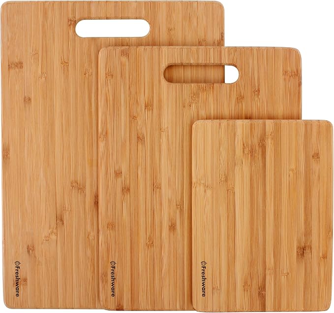 Freshware Bamboo Cutting Board Set of 3, Wooden Cutting Boards for Kitchen, Knife Friendly Food Grade Chopping Board, Lightweight with Hanging Hole for Easy Storage