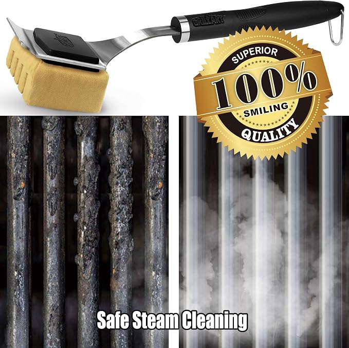 GRILLART Grill Brush for Outdoor Bristle Free - Reinforced Grill Scraper BBQ Brush - Replaceable Head Barbecue Grill Cleaning Brush - Safe BBQ Accessories Grill Tools for Men/Dad - Deep Clean