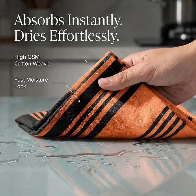 Urban Villa Kitchen Towels Cotton Dish Towels 20”x30” (Set of 6) Orange Blk