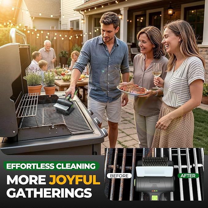 Auto Dynasty Cordless Electric Grill Brush, 304 Stainless Steel BBQ Brush with Rotating Scrub Head, Rechargeable, Type-C Fast Charging for Gas/Charcoal/Outdoor Grill, Green/Black